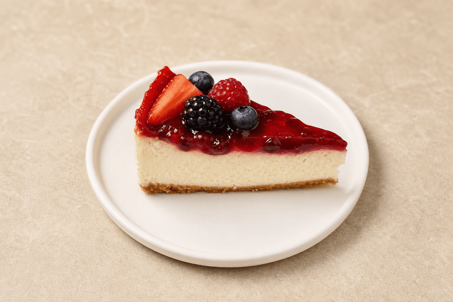 Photorealistic AE Fruit cheesecake slice dessert P09 food image by VDAMO