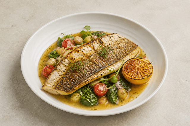 Photorealistic Grilled barramundi menu-main p04 food image by VDAMO