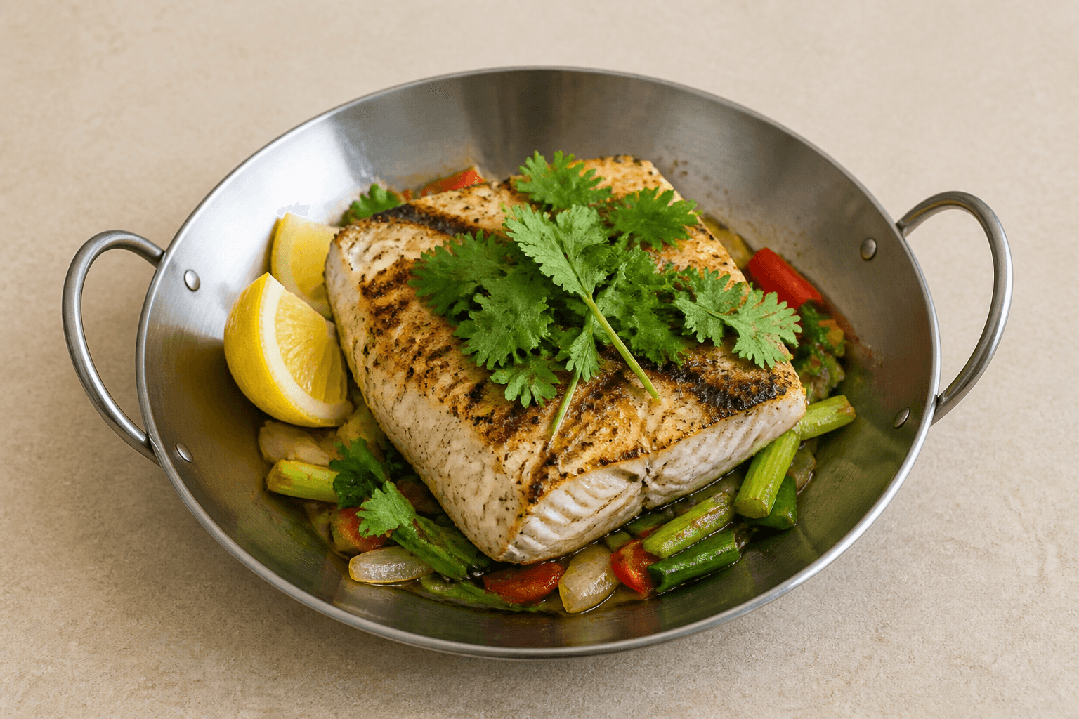 Photorealistic Grilled barramundi menu-main p05 food image by VDAMO