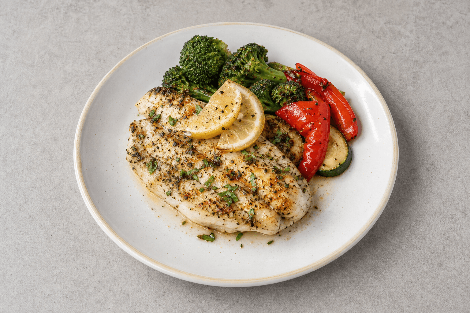 Photorealistic Grilled barramundi menu-main p09 food image by VDAMO