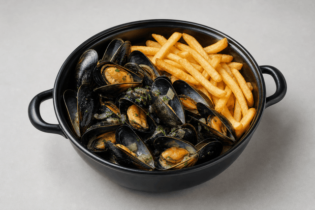 Photorealistic Moules frites menu-main p05 food image by VDAMO