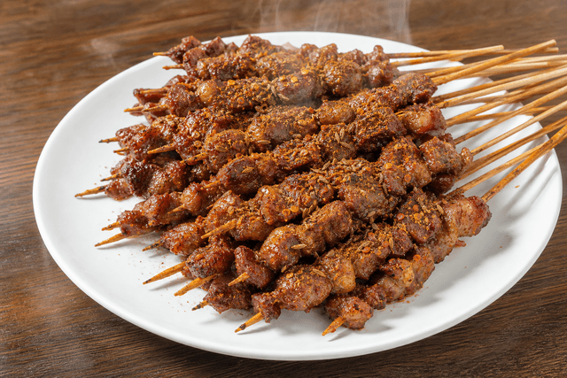 Photorealistic Cumin lamb skewers menu-main food image by VDAMO