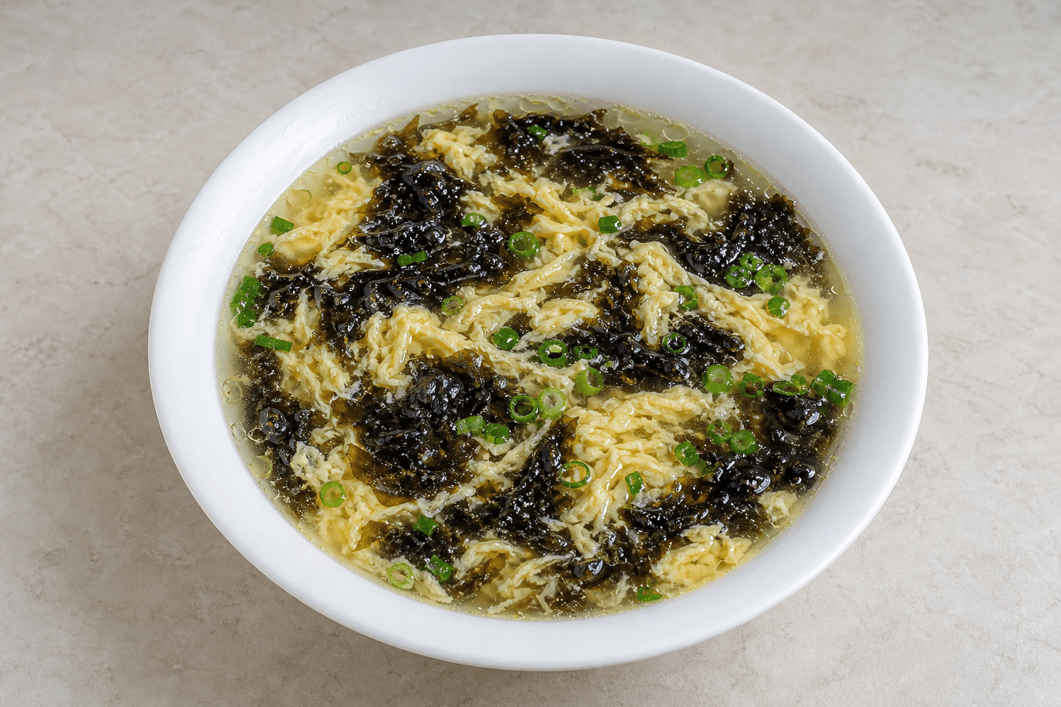 Photorealistic Seaweed egg drop soup menu-main p01 food image by VDAMO