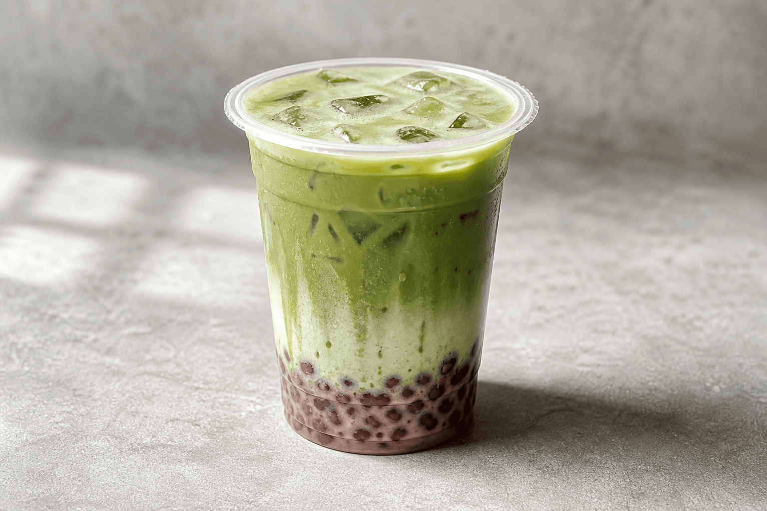 Photorealistic Red bean matcha latte menu-main p01 food image by VDAMO