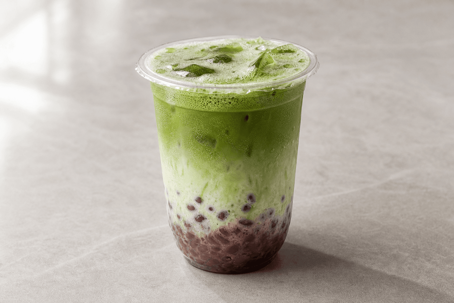 Photorealistic Red bean matcha latte menu-main p04 food image by VDAMO