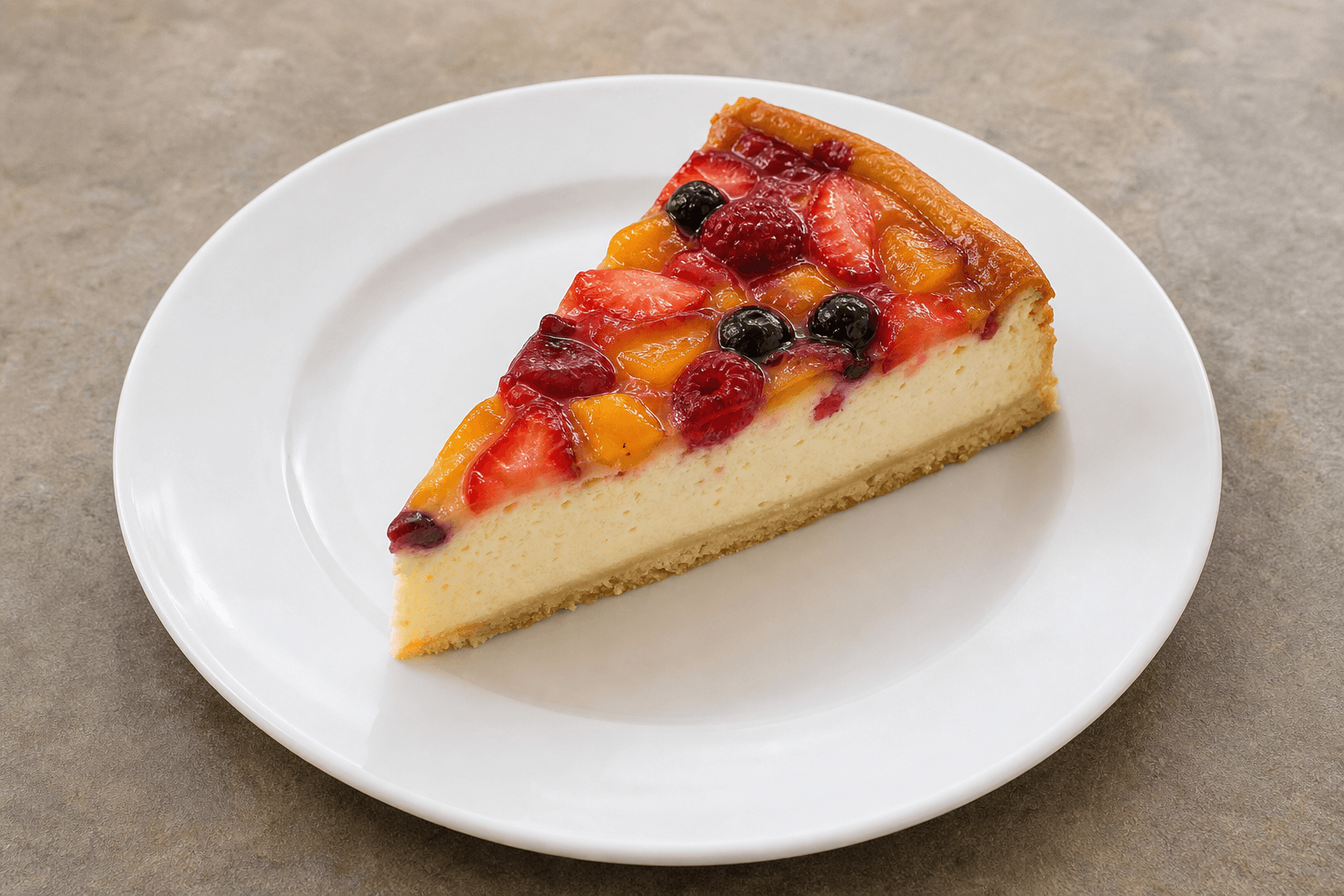 Photorealistic DE Fruit cheesecake slice dessert P01 food image by VDAMO