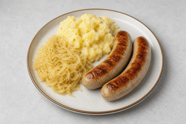 Photorealistic Bratwurst plate menu-main p02 food image by VDAMO