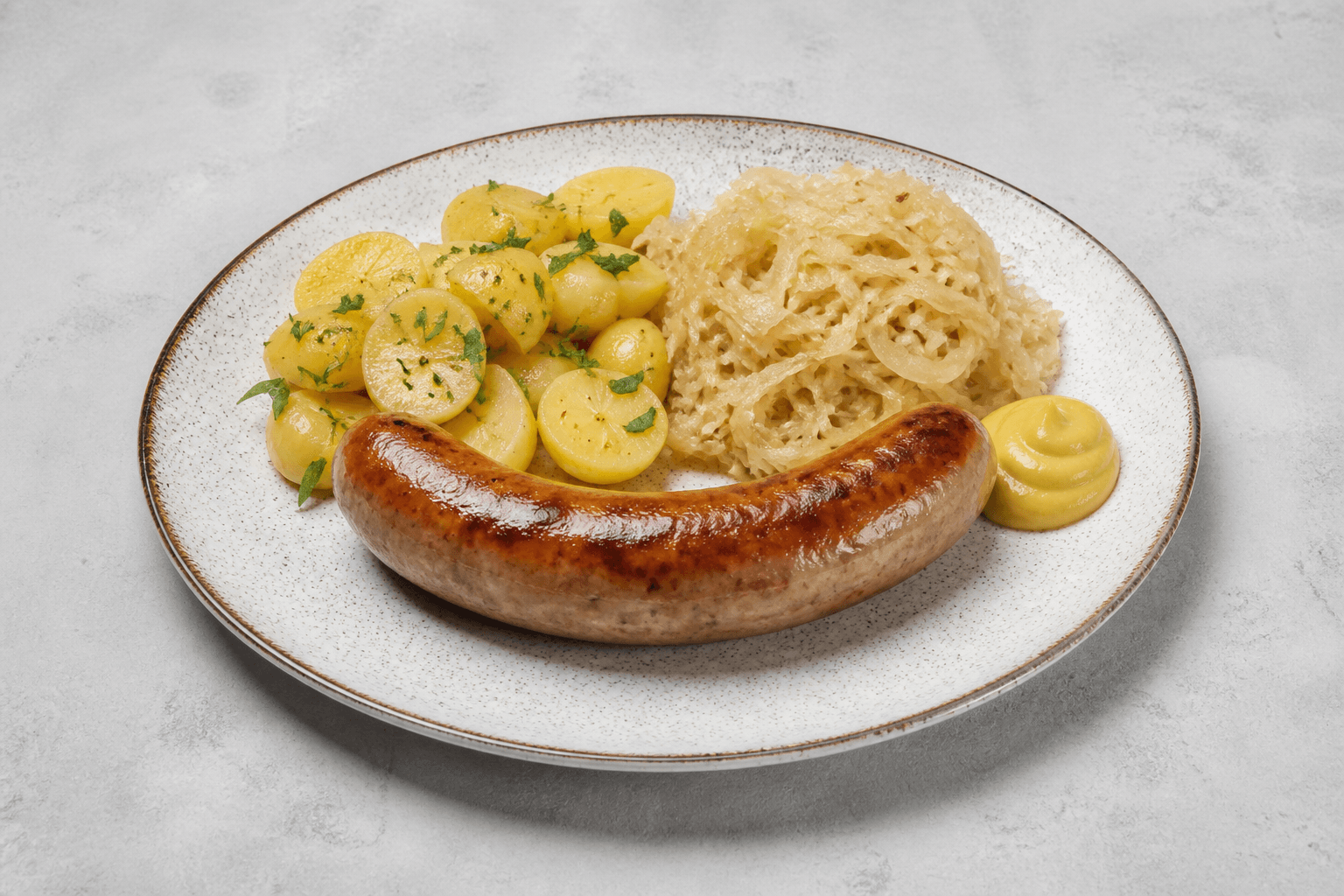 Photorealistic Bratwurst Teller menu-main p04 food image by VDAMO