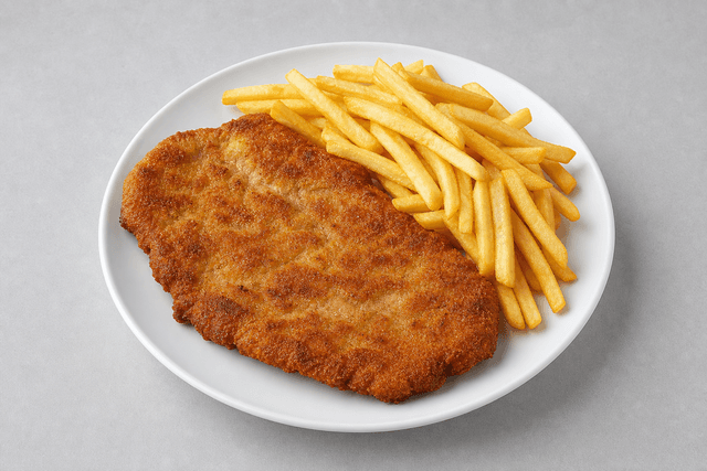 Photorealistic Schnitzel mit pommes menu-main p03 food image by VDAMO