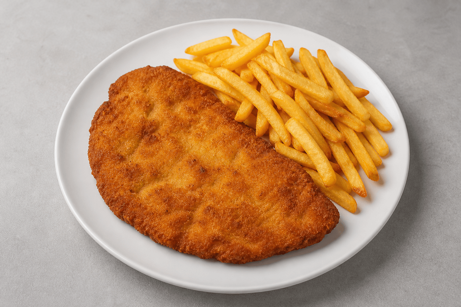 Photorealistic Schnitzel mit Pommes menu-main p04 food image by VDAMO