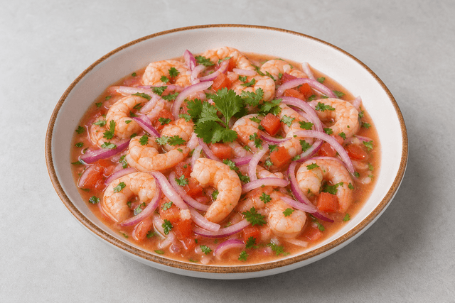 Photorealistic Ecuadorian shrimp ceviche menu-main p03 food image by VDAMO