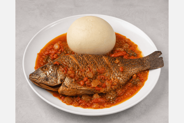 Photorealistic Banku with tilapia menu-main p10 food image by VDAMO