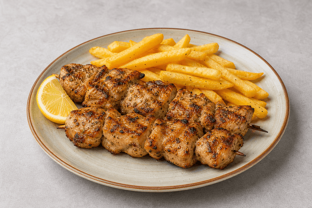 Photorealistic Chicken kontosouvli menu-main p03 food image by VDAMO
