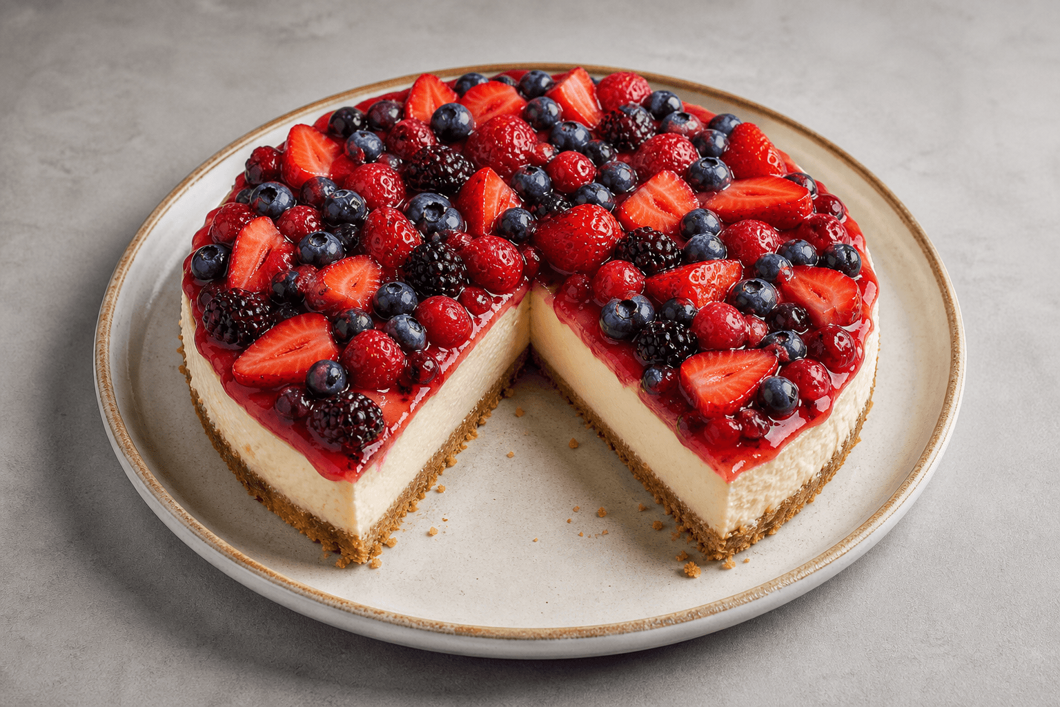 Photorealistic GR Fruit cheesecake slice dessert P10 food image by VDAMO