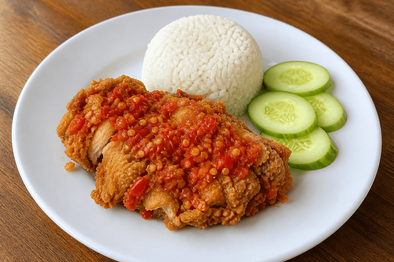 Photorealistic Ayam geprek menu-main food image by VDAMO