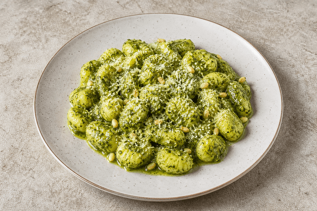 Photorealistic Gnocchi with pesto menu-main p08 food image by VDAMO