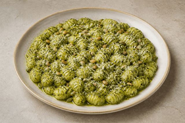 Photorealistic Gnocchi with pesto menu-main p10 food image by VDAMO