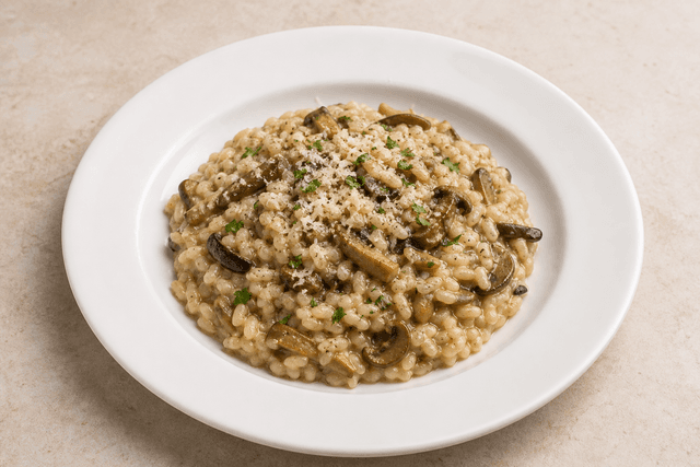 Photorealistic Mushroom risotto menu-main p01 food image by VDAMO