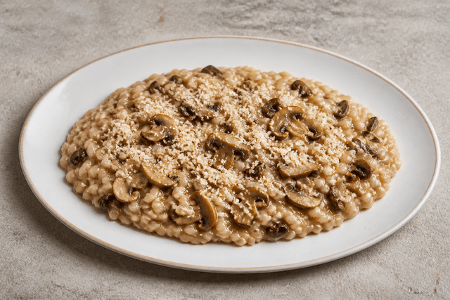 Photorealistic Mushroom risotto menu-main p03 food image by VDAMO