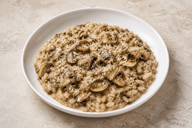 Photorealistic Mushroom risotto menu-main p04 food image by VDAMO