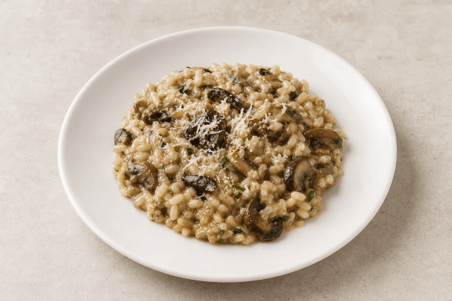 Photorealistic Mushroom risotto menu-main p09 food image by VDAMO