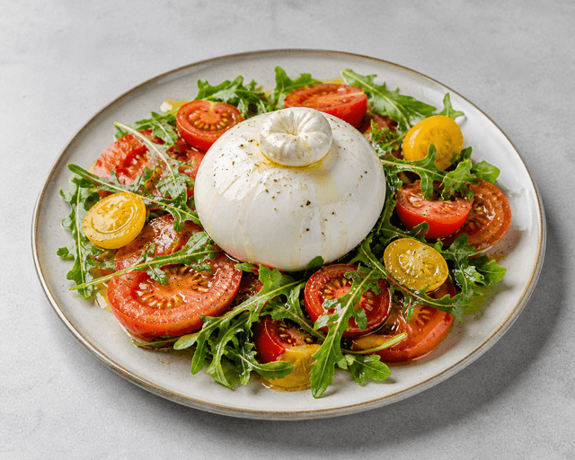 Photorealistic Burrata salad menu-main p06 food image by VDAMO
