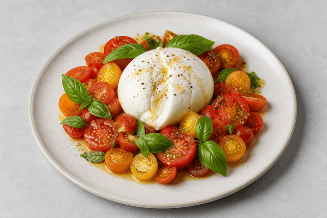 Photorealistic Burrata salad menu-main p07 food image by VDAMO