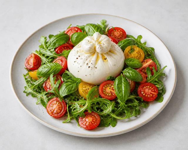 Photorealistic Burrata salad menu-main p08 food image by VDAMO