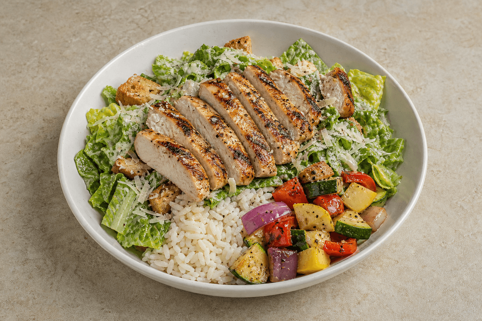 Photorealistic IT Caesar salad chicken western menu-main p04 food image by VDAMO