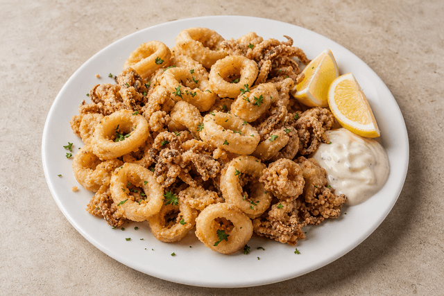 Photorealistic Fried calamari menu-main p08 food image by VDAMO