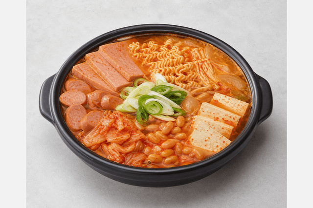 Photorealistic Korean army stew menu-main p06 food image by VDAMO