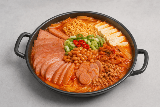 Photorealistic Korean army stew menu-main p07 food image by VDAMO
