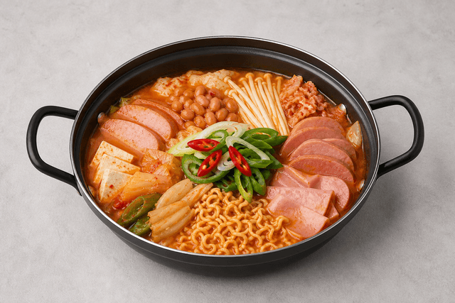Photorealistic Korean army stew menu-main p08 food image by VDAMO