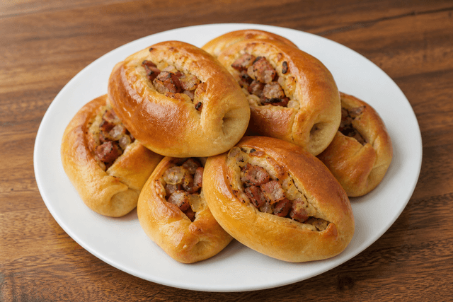 Photorealistic Latvian pīrāgi menu-main food image by VDAMO