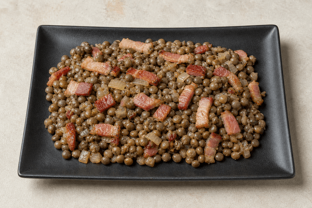 Photorealistic Grey peas with bacon menu-main p02 food image by VDAMO