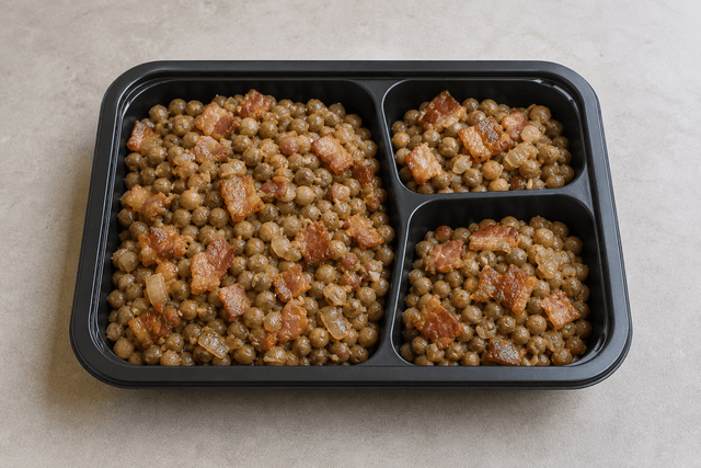 Photorealistic Grey peas with bacon menu-main p08 food image by VDAMO