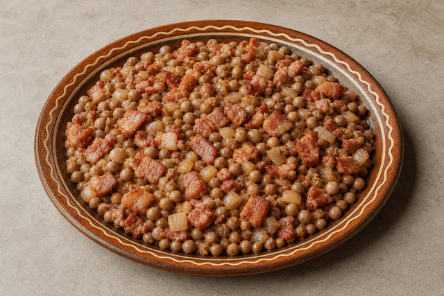 Photorealistic Grey peas with bacon menu-main p10 food image by VDAMO