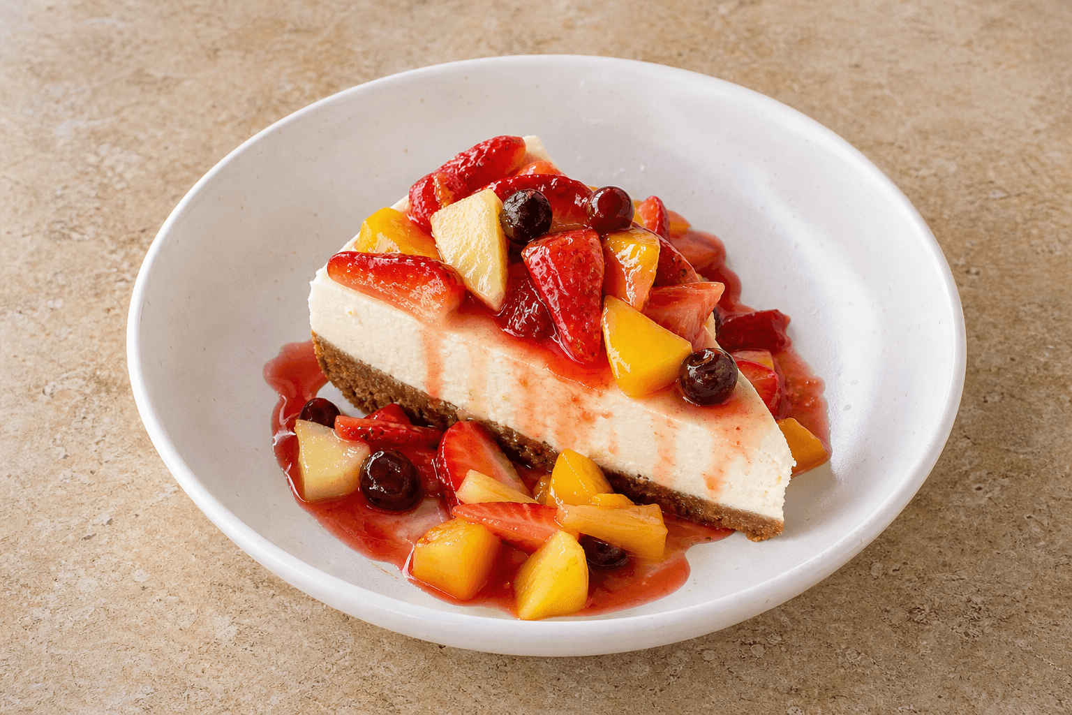Photorealistic MX Fruit cheesecake slice dessert P04 food image by VDAMO