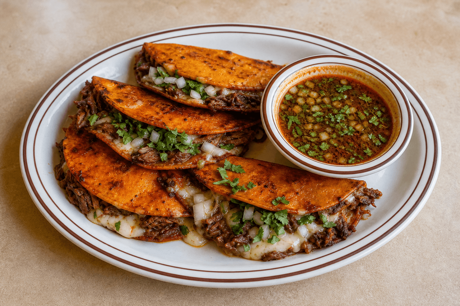 Photorealistic Quesabirria tacos P03 food image by VDAMO