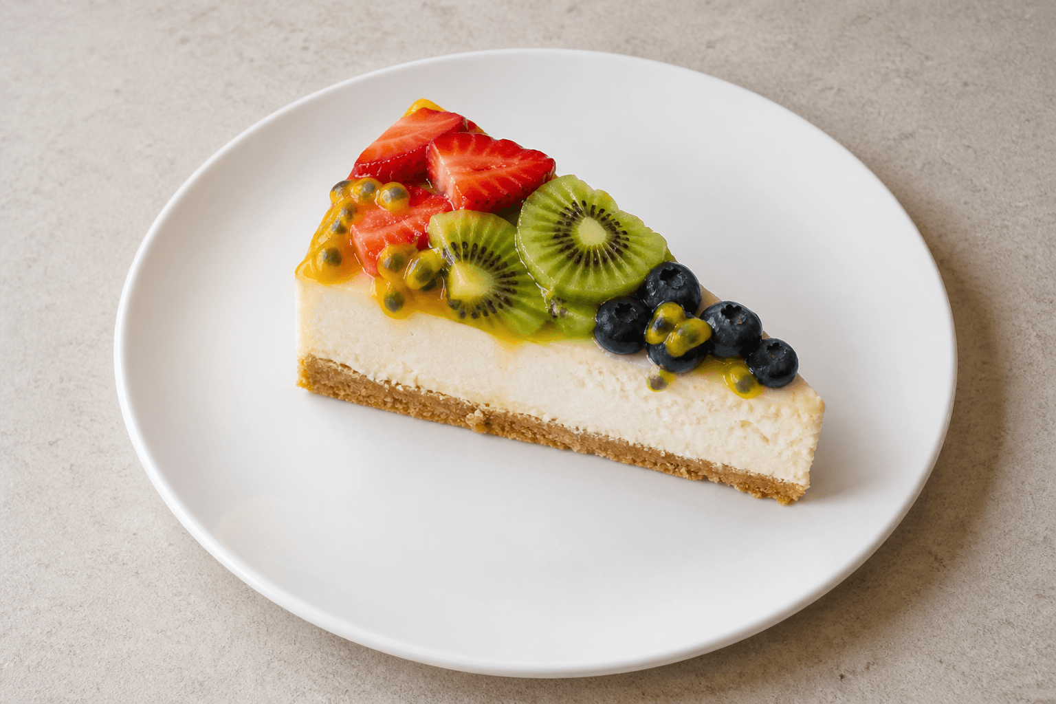 Photorealistic NZ Fruit cheesecake slice dessert P01 food image by VDAMO