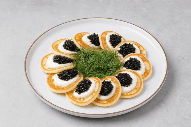 Photorealistic Blini with caviar menu-main p05 food image by VDAMO