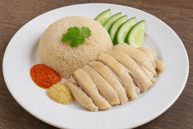 Photorealistic Hainanese chicken rice menu-main food image by VDAMO