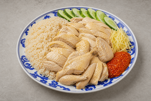 Photorealistic Hainanese chicken rice menu-main p10 food image by VDAMO
