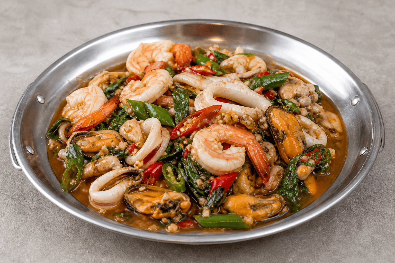 Photorealistic Spicy basil seafood style 025 P05 food image by VDAMO