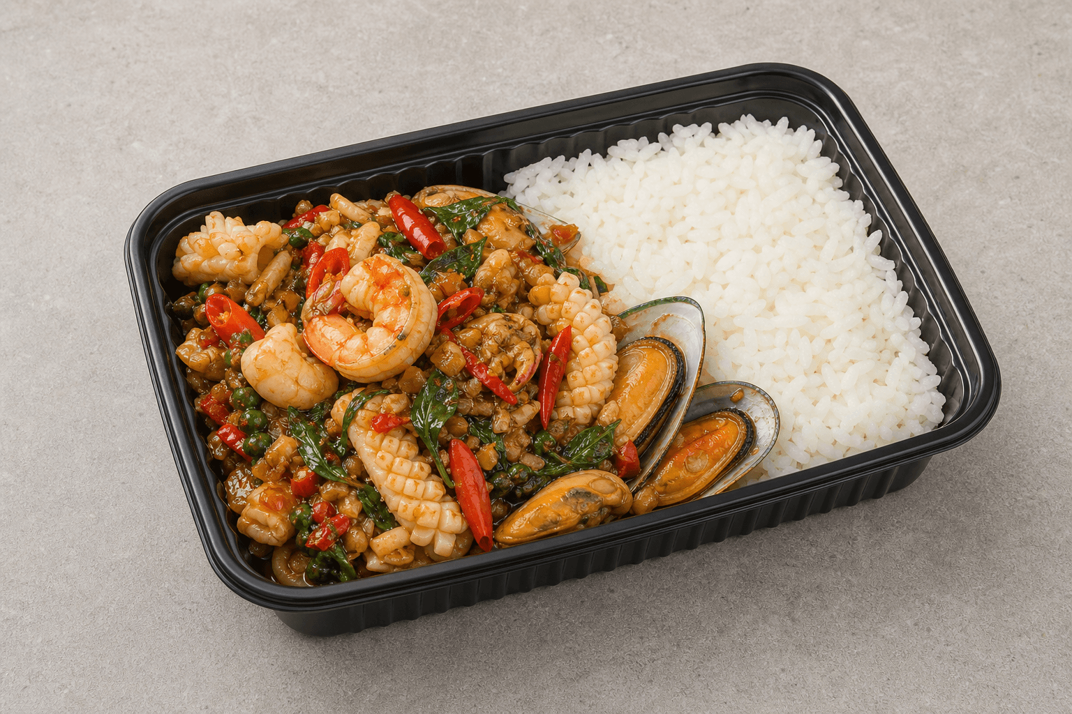 Photorealistic Spicy basil seafood style 025 P06 food image by VDAMO
