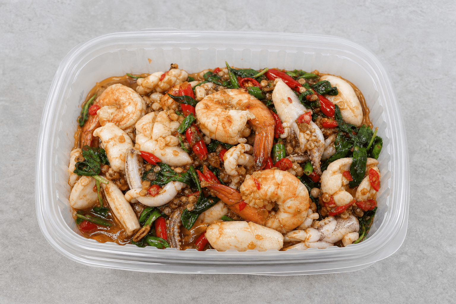 Photorealistic Spicy basil seafood style 025 P07 food image by VDAMO