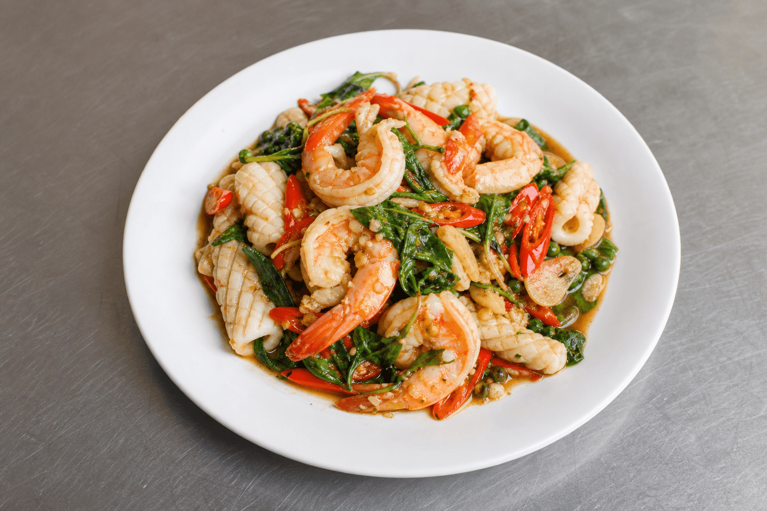 Photorealistic Spicy basil seafood style 025 P09 food image by VDAMO