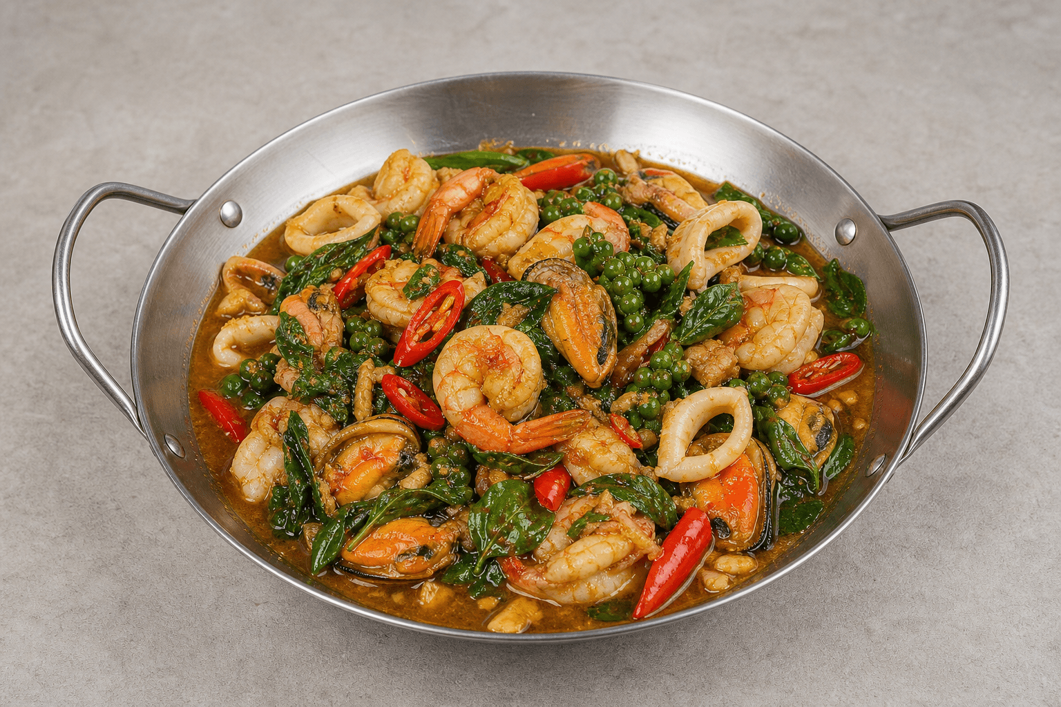 Photorealistic Spicy basil seafood style 085 P05 food image by VDAMO