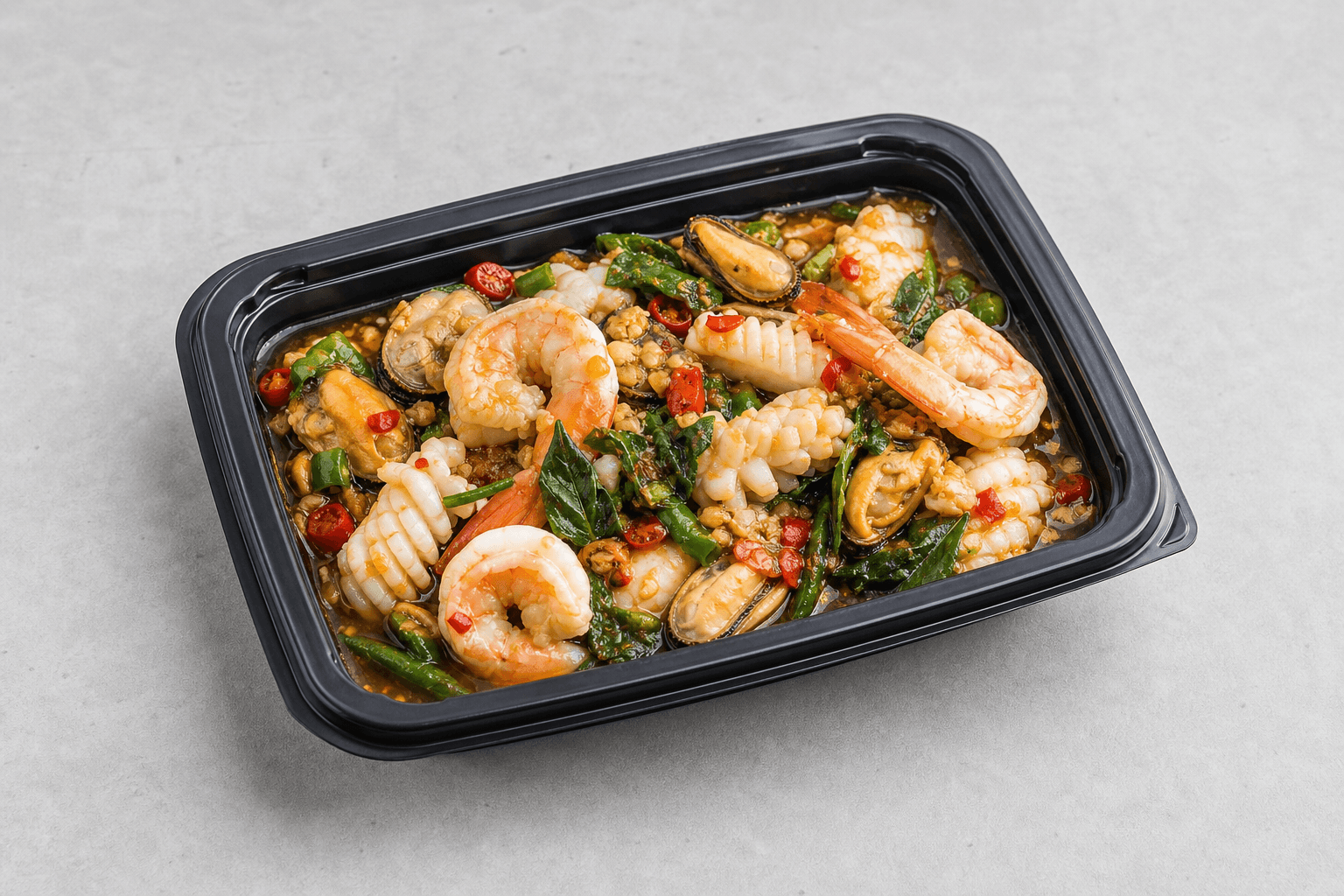 Photorealistic Spicy basil seafood style 085 P06 food image by VDAMO