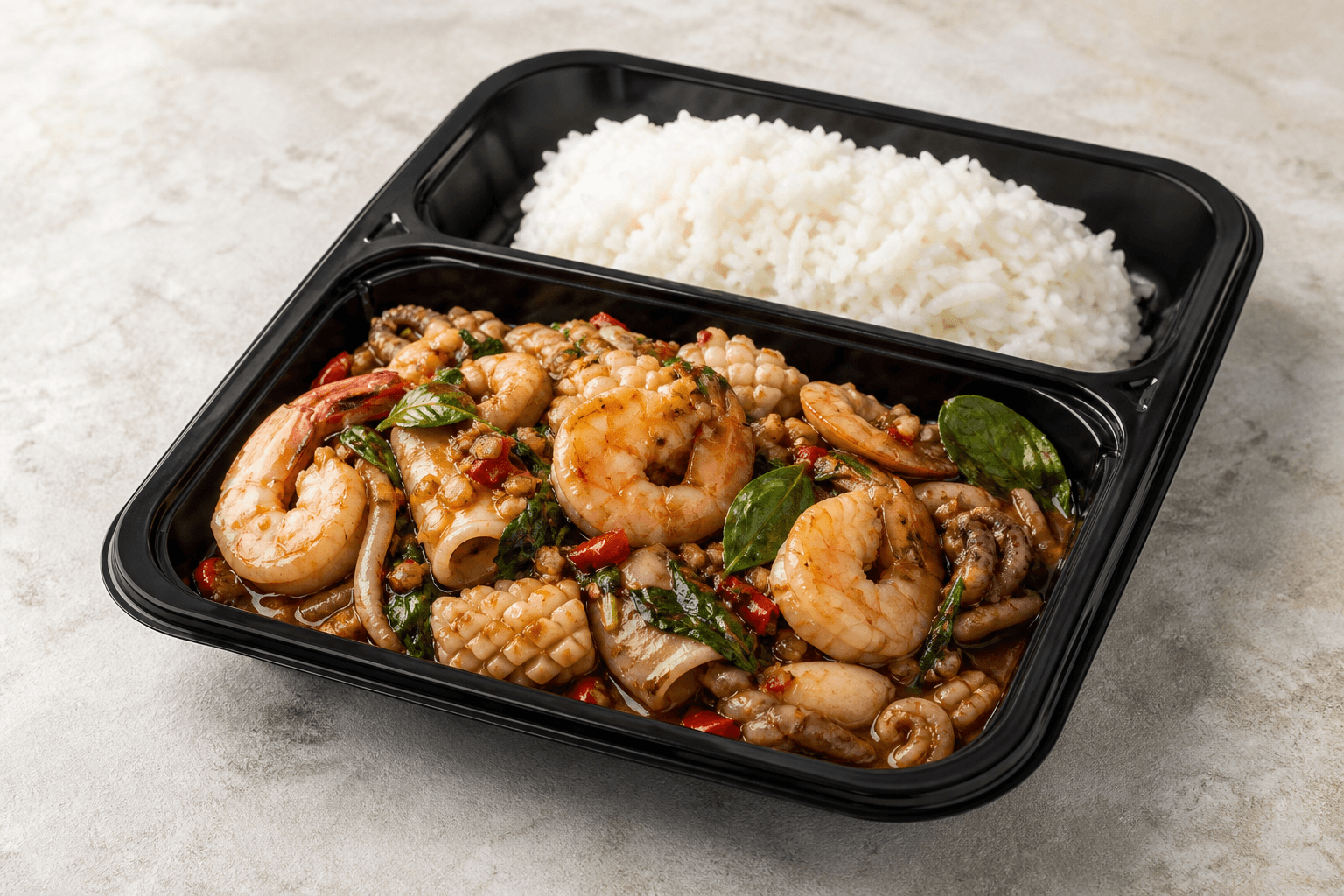 Photorealistic Spicy basil seafood style 085 P08 food image by VDAMO